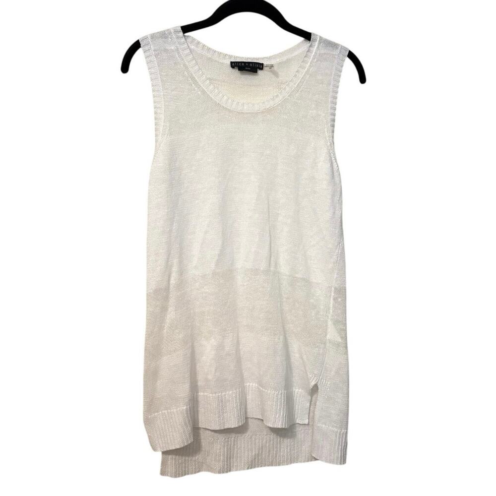 Alice + Olivia White 100% Linen Base Knit Tank Top Blouse Size XS